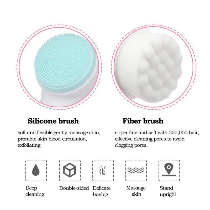 Cepillo de limpieza facial de silicona doble 3D, cepillo facial de masaje manual, cerdas suaves, exfoliante, cepillo de lavado facial de doble cara