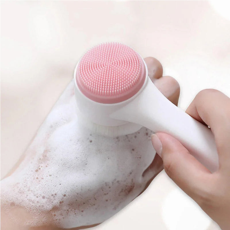Cepillo de limpieza facial de silicona doble 3D, cepillo facial de masaje manual, cerdas suaves, exfoliante, cepillo de lavado facial de doble cara