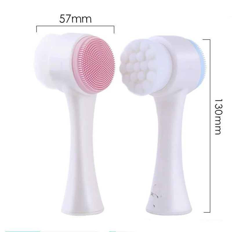 Cepillo de limpieza facial de silicona doble 3D, cepillo facial de masaje manual, cerdas suaves, exfoliante, cepillo de lavado facial de doble cara